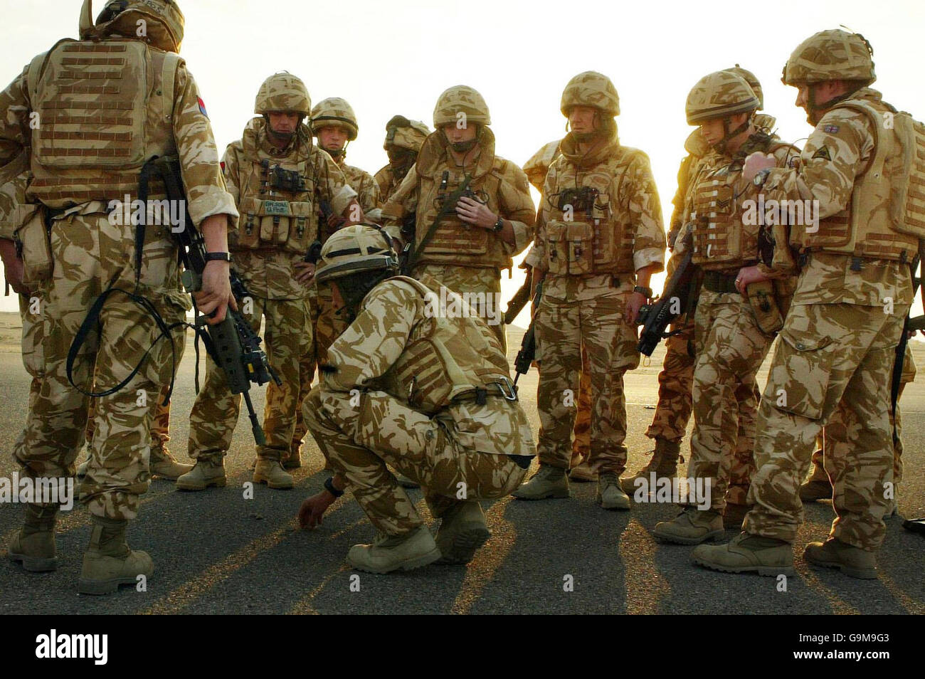 Soldaten des 40 Regiment Highland Gunners in der Ausbildung auf der Shaibah Logostics Base in der Nähe von Basra, Irak. Stockfoto