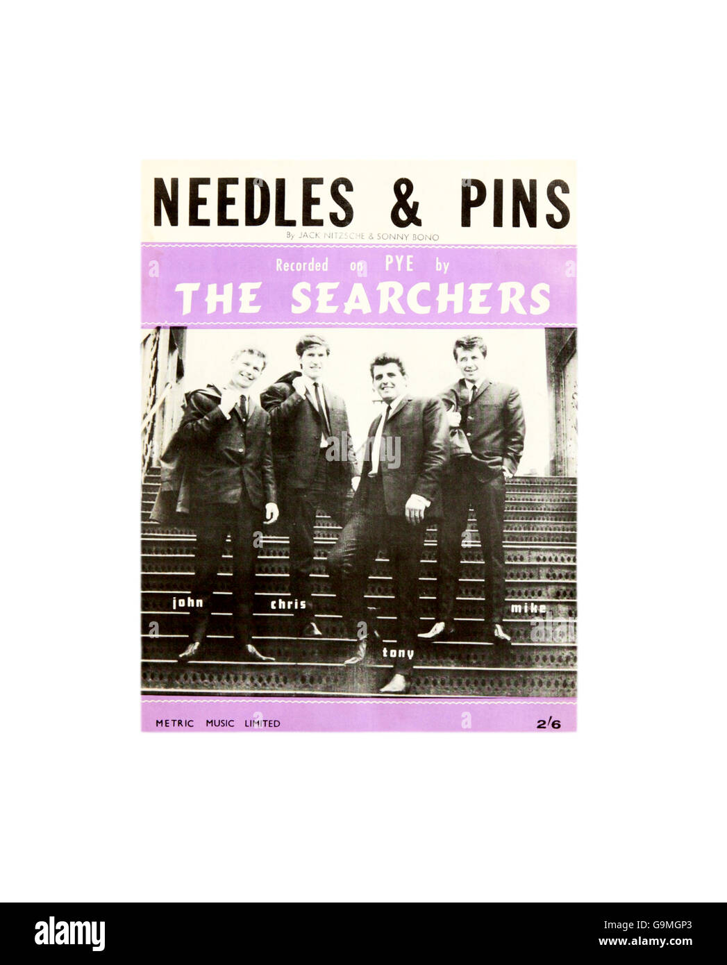 Eine Noten-Abdeckung für Nadeln und Stifte von The Searchers. Stockfoto