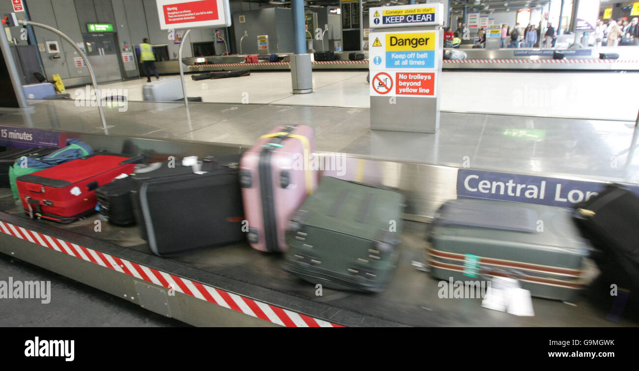 Der Gepäckausgabe-Bereich am Heathrow Terminal 3. Stockfoto