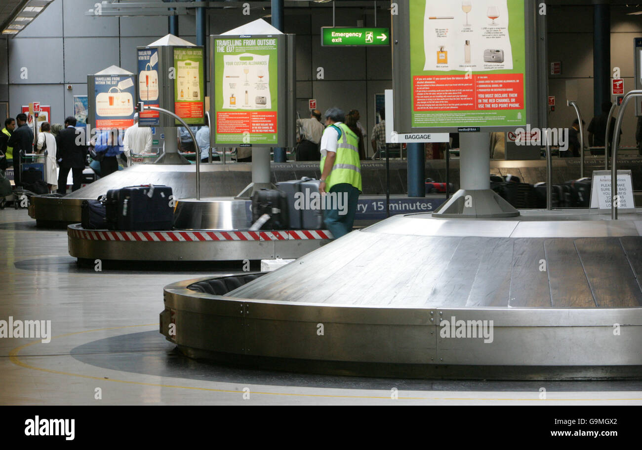Der Gepäckausgabe-Bereich am Heathrow Terminal 3. Stockfoto