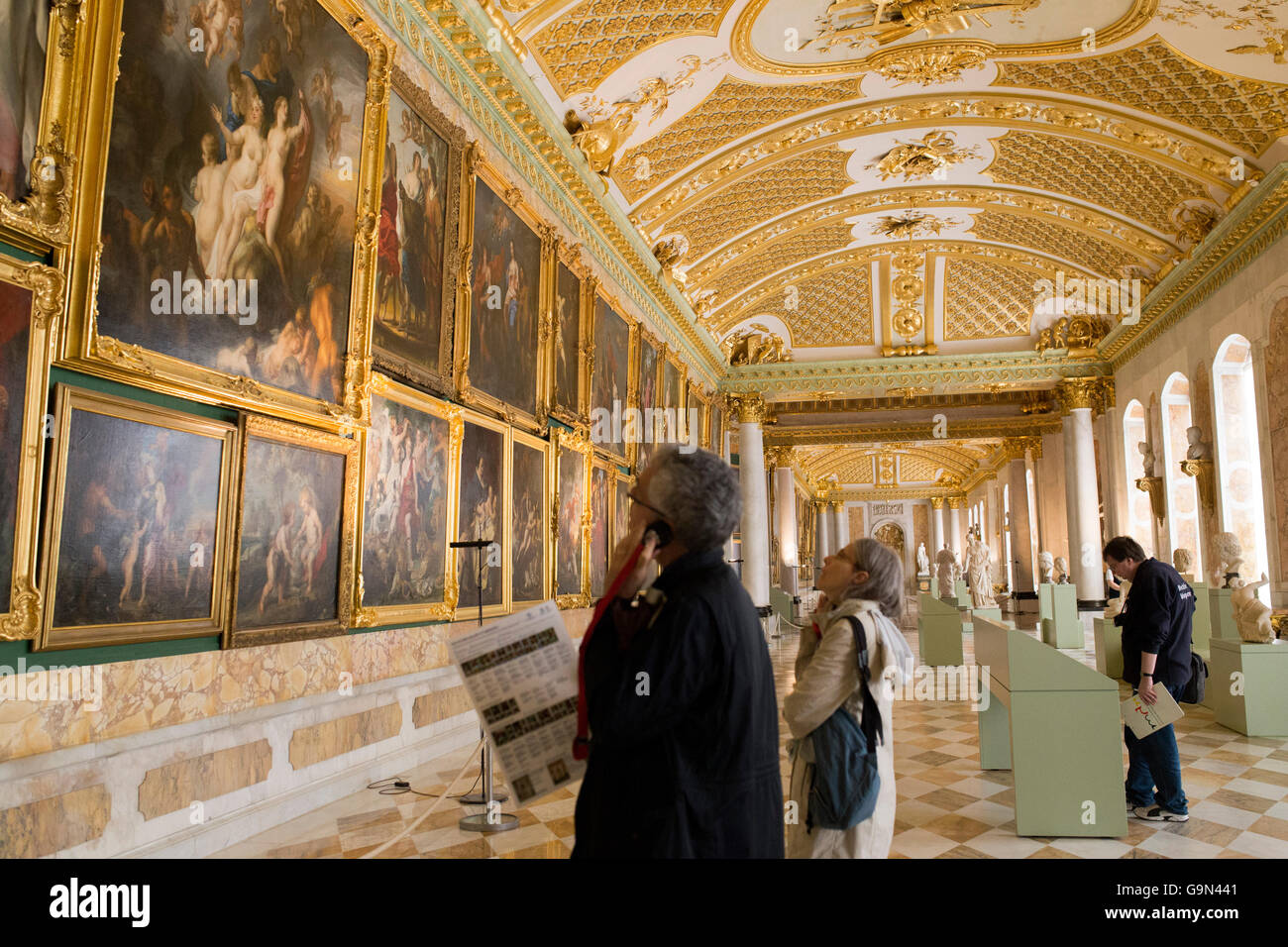Eine Bildergalerie von Sanssouci Palast in der Unesco Liste. Es gilt als das letzte große preußische Barockschloss. Stockfoto