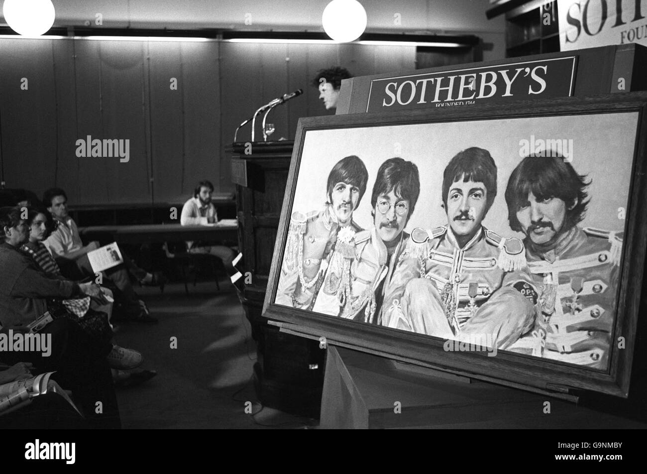 Beatles-Ölgemälde - Sotheby's Rock 'n Roll Erinnerungsstücken Verkauf Stockfoto
