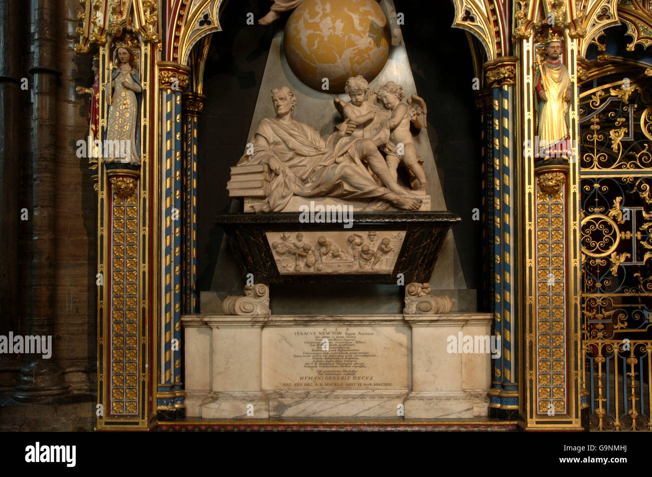 Das Grab von Sir Isaac Newton, in Westminster Abbey. Stockfoto