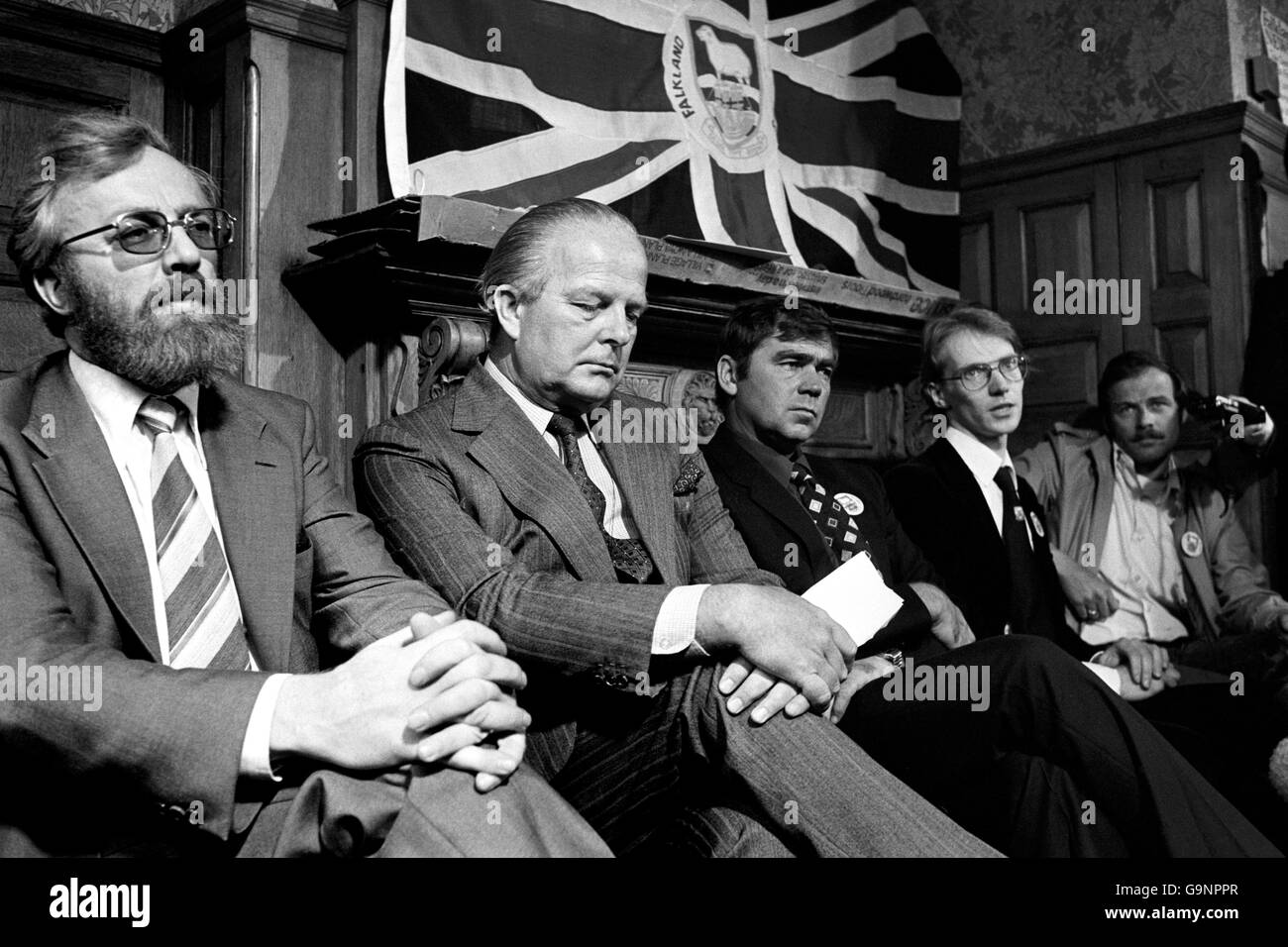 Falkland-Krieg - Insulaner-Pressekonferenz Stockfoto