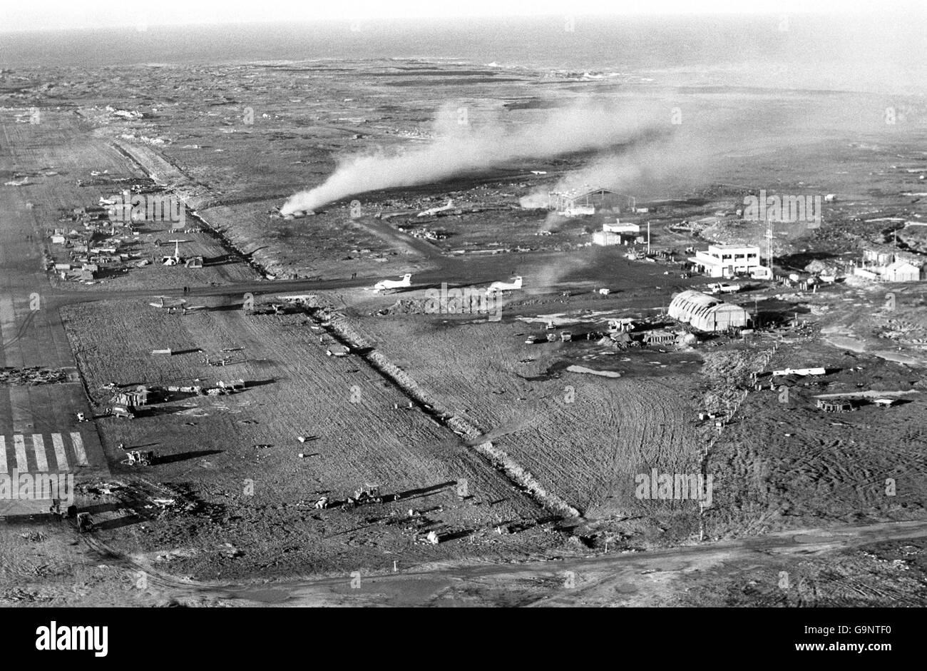 Falkland-Krieg - Flughafen Port Stanley Stockfoto