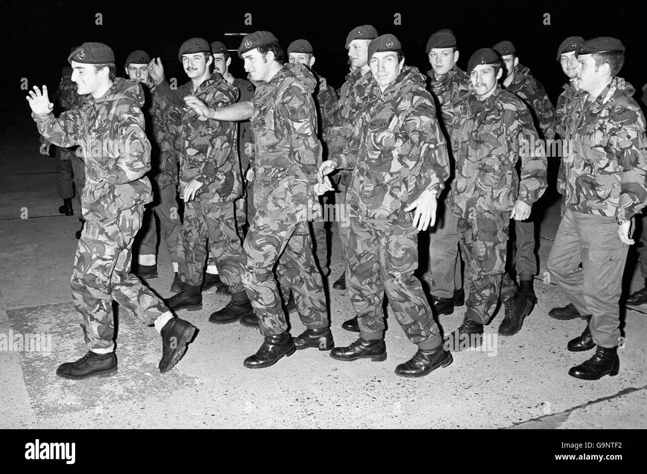 Falkland-Krieg - Marines In guter Stimmung Stockfoto