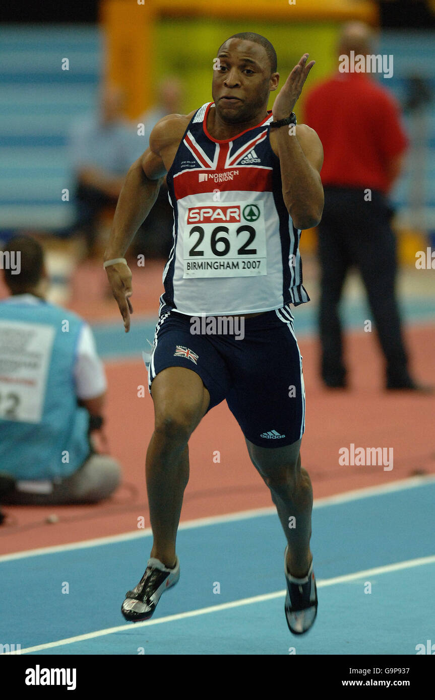 Leichtathletik - Leichtathletik-Halleneuropameisterschaften 2007 - Nationale Hallenarena. Der britische Ryan Scott in den 60-m-Läufen Stockfoto