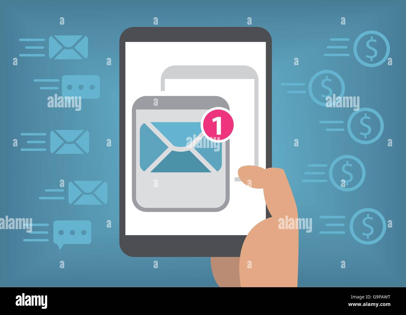 Online-e-Mail-marketing für mobile Geräte wie Smartphones durch Versenden von Newslettern Stock Vektor