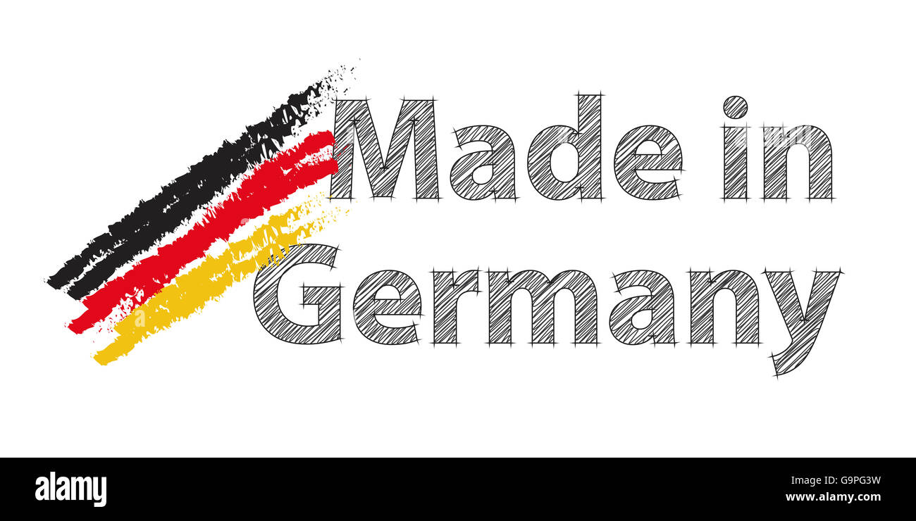 Made in Germany mit deutschen Nationalfarben als Pinselstriche Stockfoto