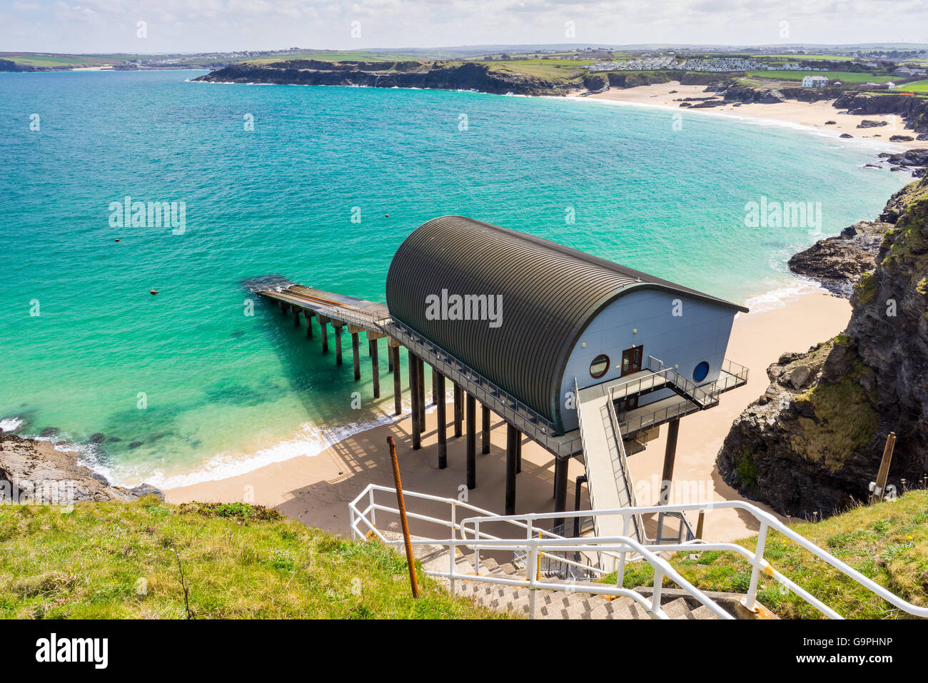 RNLI Padstow Rettungsstation bei Trevose Head Cornwall England UK Stockfoto