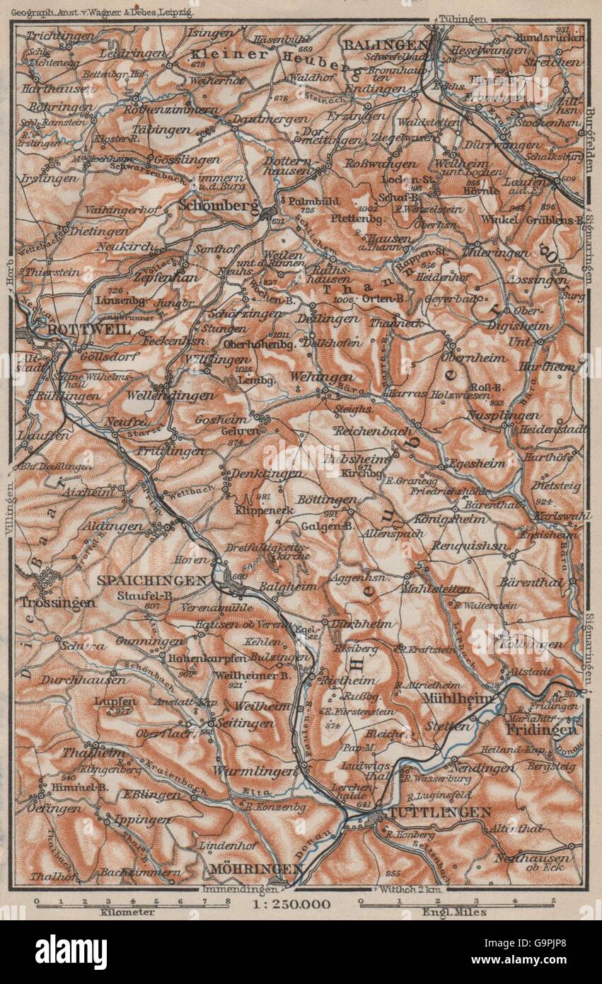 SCHWÄBISCHE ALB Südwest. Schwäbischen Alb. Obere Donau Balingen Tuttlingen, 1907 Karte Stockfoto