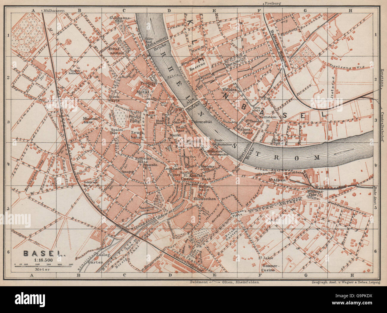 BÂLE BASEL. In Basel. Stadt Stadt attraktivem. Schweiz-Suisse-Schweiz, 1889-Karte Stockfoto