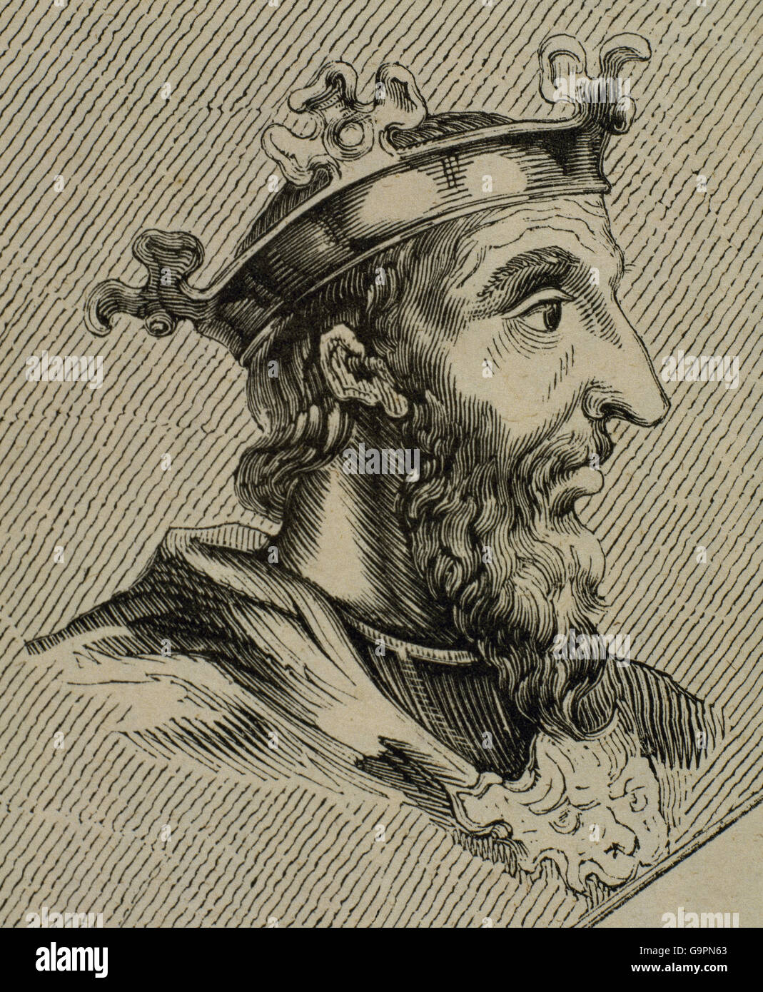 Alfonso II der keusche (ca.760-842). König von Asturien. Porträt. Gravur. Stockfoto