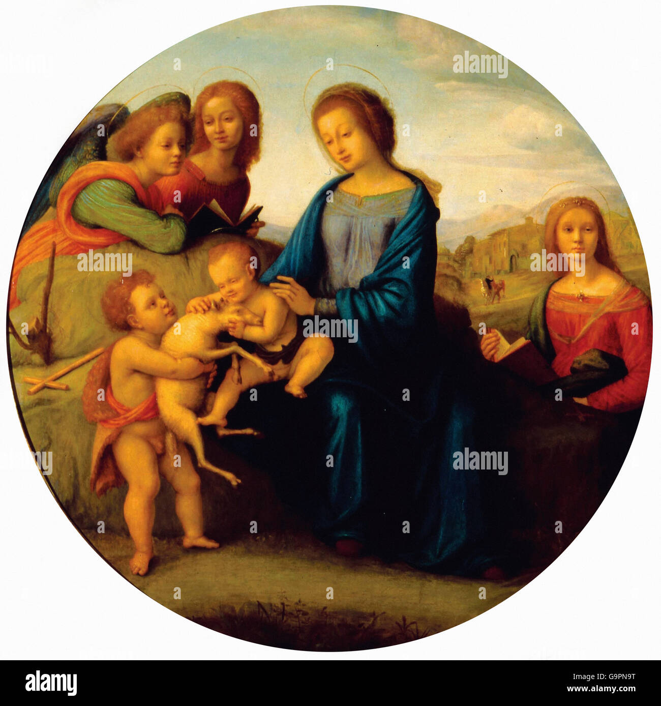 Piero di Cosimo - Madonna mit Kind und Heiligen und Engeln Stockfoto