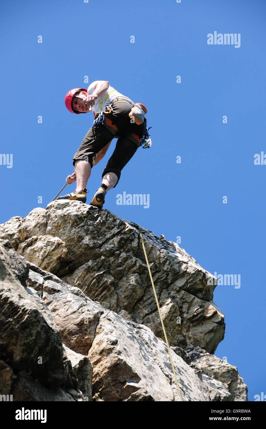 Rock Rappell, Abseilen, Abseilen, Klettern und Abseilen Stockfoto