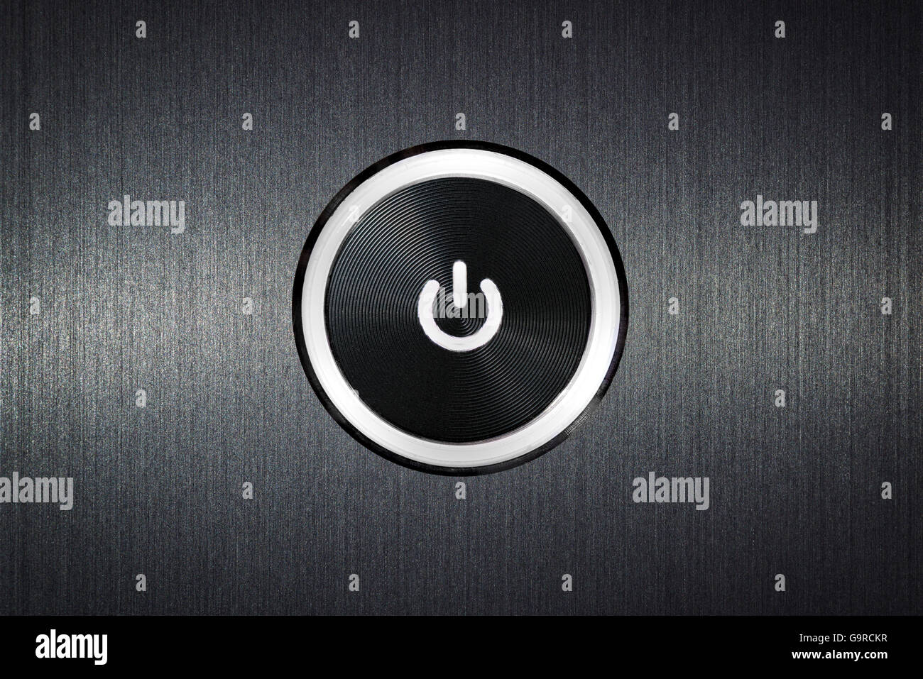 Schalten Sie Taste auf mit Symbol auf dunklem Grau metallic aus Stockfoto