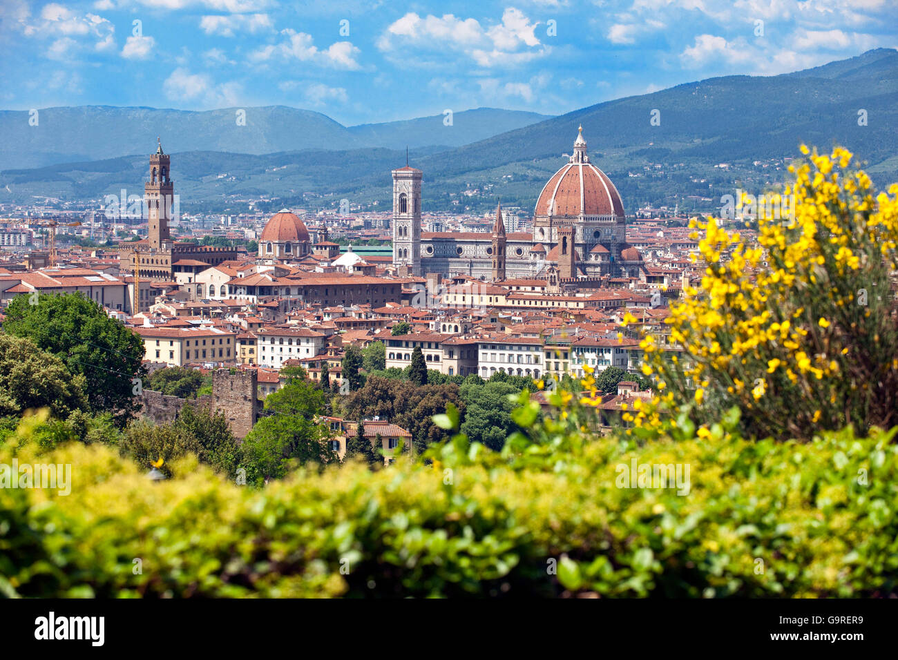 Alte Stadt von Florenz mit Kathedrale, Dom, Kuppel, Battisterium, Palazzo Vecchio, Florenz, Toskana, Italien Stockfoto