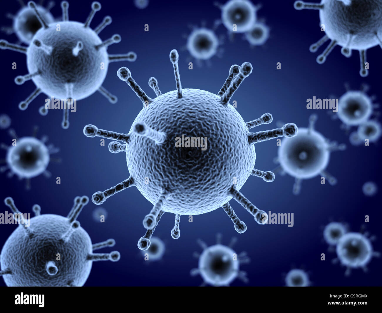 Viele Grippevirus, blau (in 3D-Rendering getan) Stockfoto