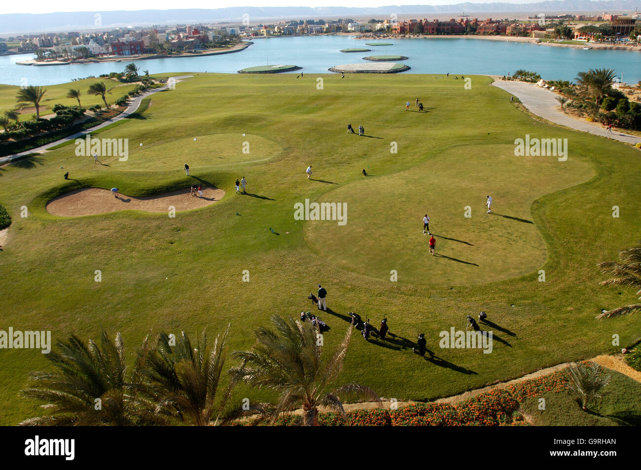 Golfplatz, Lagune, el-Guna, Ägypten / Laguna Stockfoto