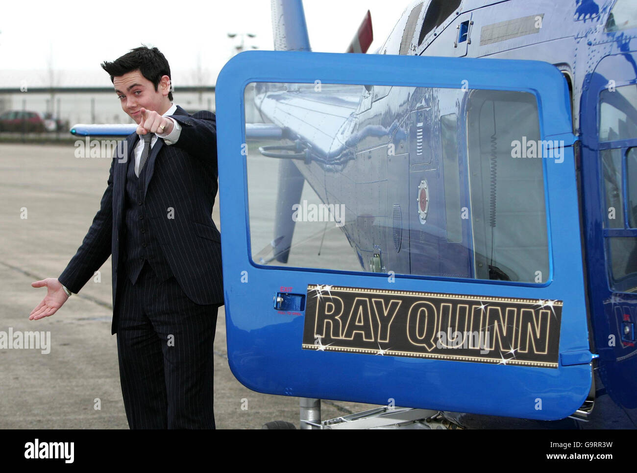 Ray Quinn kommt per Hubschrauber - Liverpool Stockfoto