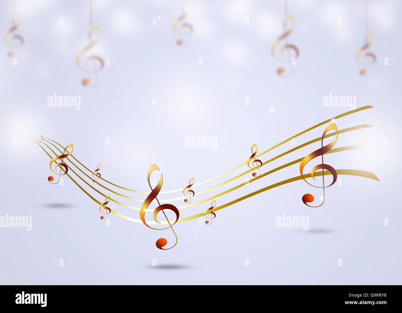 abstrakte hellen Hintergrund mit goldenen Musiknoten Stockfoto