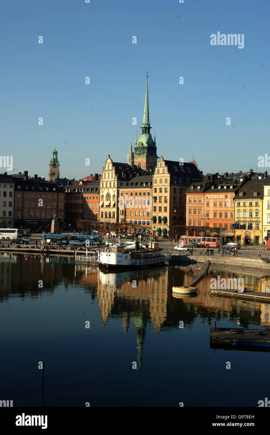 Reisestab - Stockholm - Schweden. Gebäude in Stockholms Altstadt Gamla Stan Stockfoto