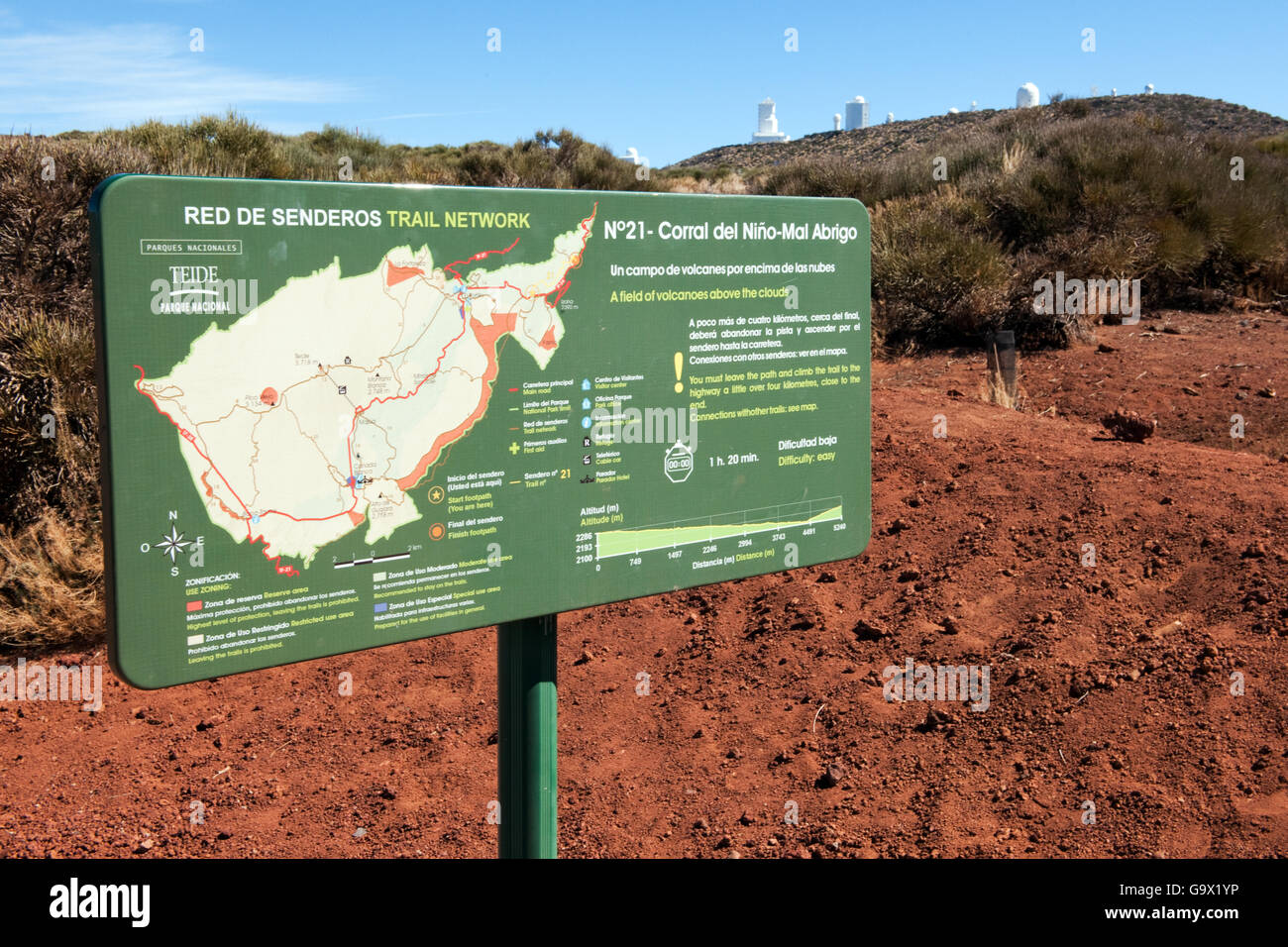 Trail-Netzwerk-Informationen im Teide Nationalpark, Corral del Nino-Mal Abrigo, Teneriffa, Spanien, Kanarische Inseln, Europa Stockfoto