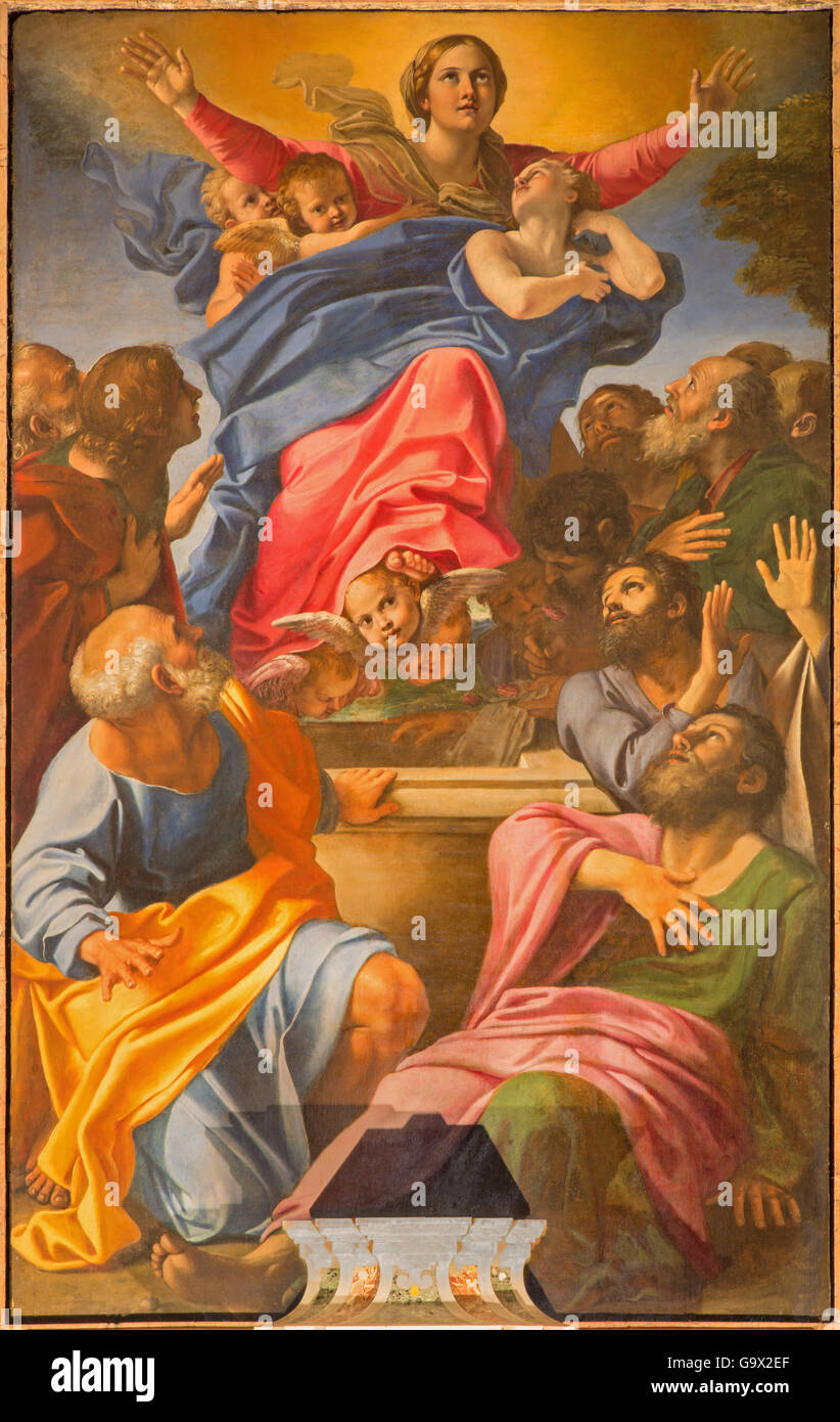Rom, Italien - 9. März 2016: Die Himmelfahrt der Jungfrau Maria von der Basilica di Santa Maria del Popolo von Annibale Carracci Stockfoto