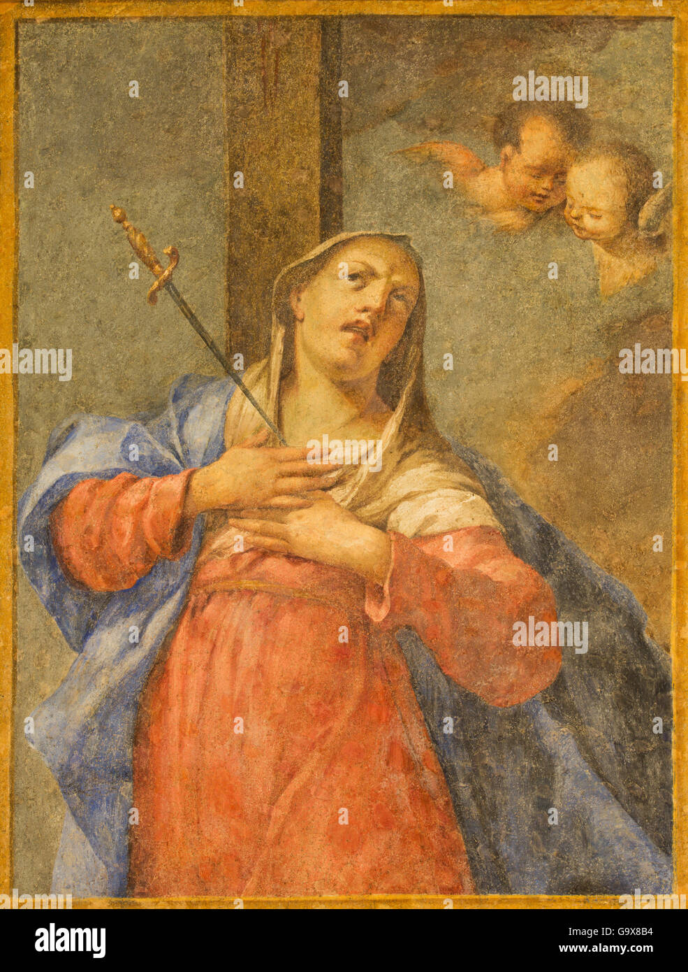 BRESCIA, Italien - 21. Mai 2016: The Lady of Sorrow Fresko (Madonna Adolorata) in der Kirche Chiesa di San Giuseppe von Romanino Stockfoto