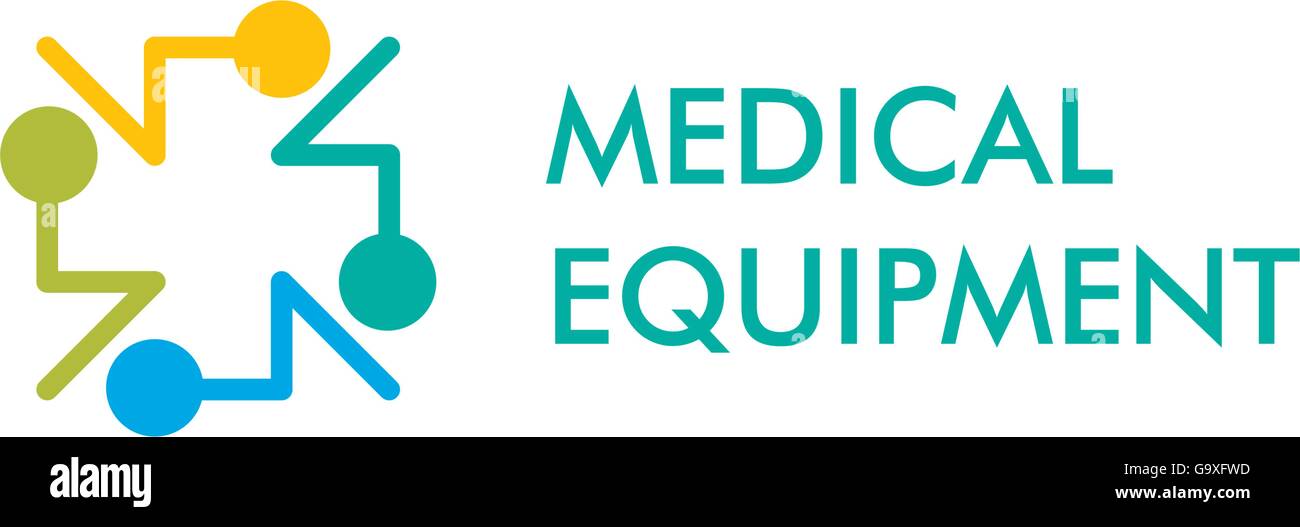 Isolierte blaue, gelbe und grüne Farbe Kreuz Vektor-Logo, Kontur Medizintechnik Zeichen Schriftzug. Krankenhaus-Symbol auf dem weißen Hintergrund. Religiöse Ikonographie. Arithmetische plus. Stock Vektor