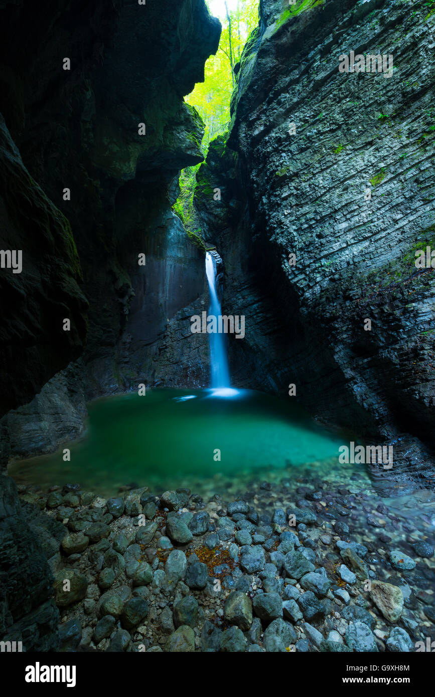 Wasserfall, Soca Fluss Soca-Tal, Julischen Alpen, Slowenien, Europa Stockfoto