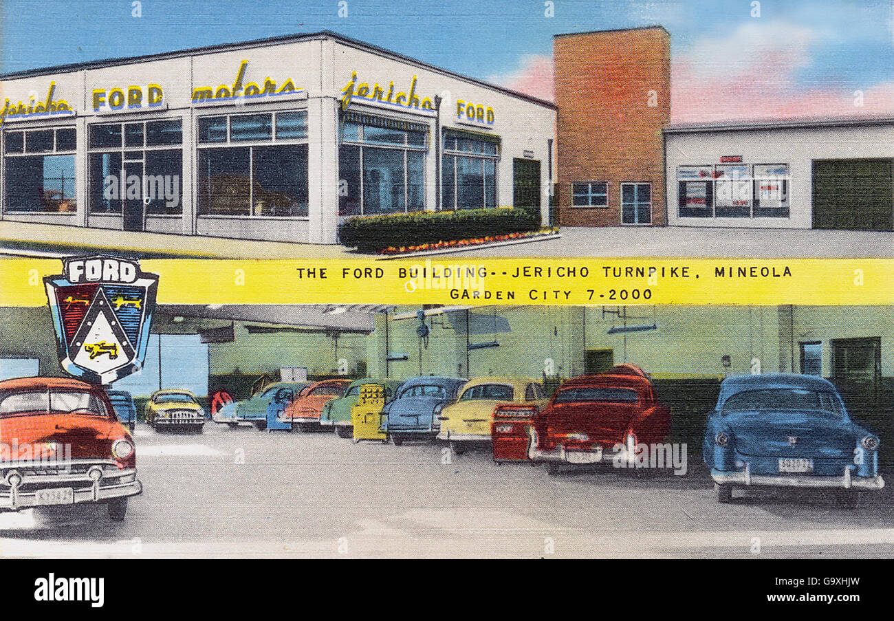 FORD-Händler auf einer Postkarte um 1950 Stockfoto