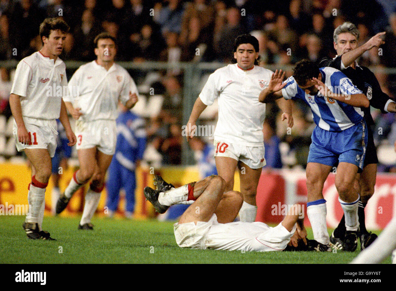 SPANISCHER FUSSBALL. FRANCISCO [E]. MARADONA [S]. ESPANOL / SEVILLA Stockfoto