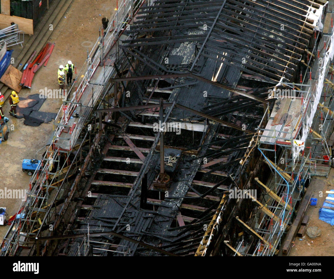 Luftaufnahme der Überreste der Cutty Sark in Greenwich, East London. Stockfoto