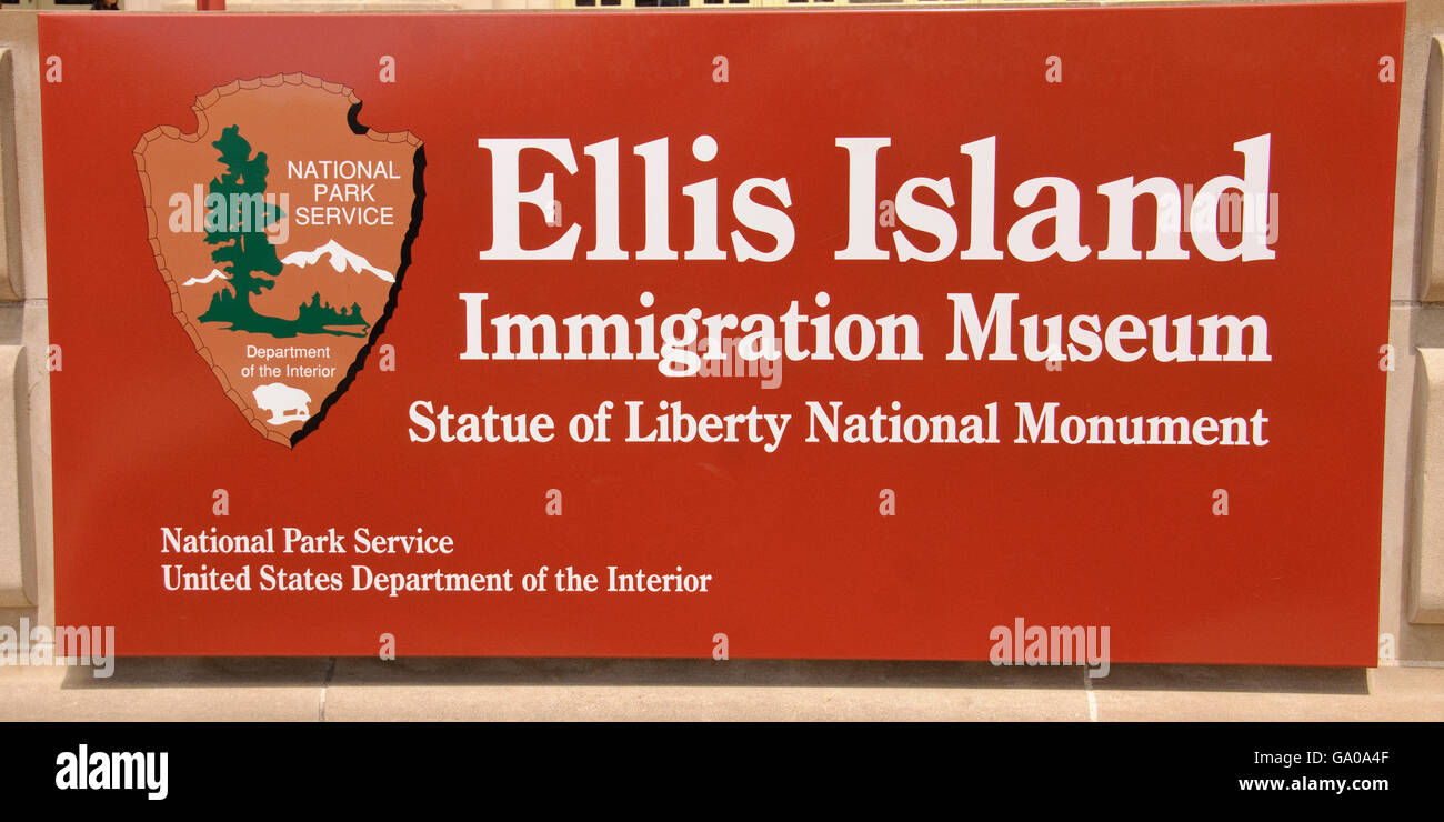 Zeichen, Ellis Island Immigration Museum, Statue of Liberty National Monument, New York City, New York, USA, Amerika Stockfoto