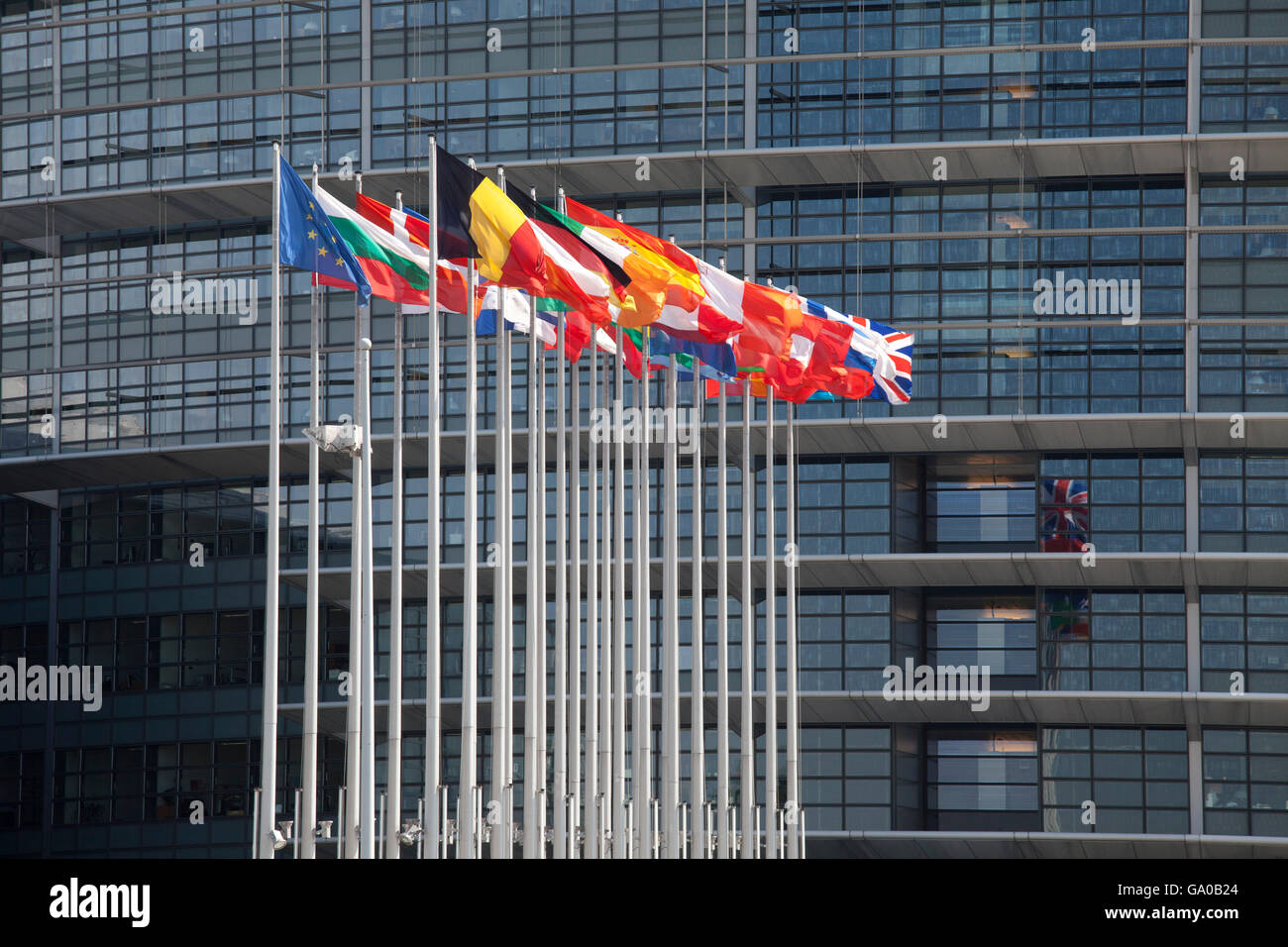 Fahnen, Europäische Parlament, Straßburg, Elsass, Frankreich, Europa Stockfoto