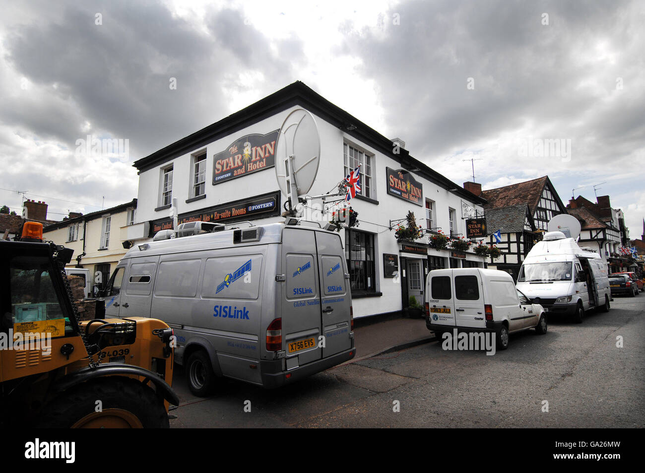 TV News sendete Fahrzeug in Upton upon Severn nach der jüngsten Flut. Stockfoto