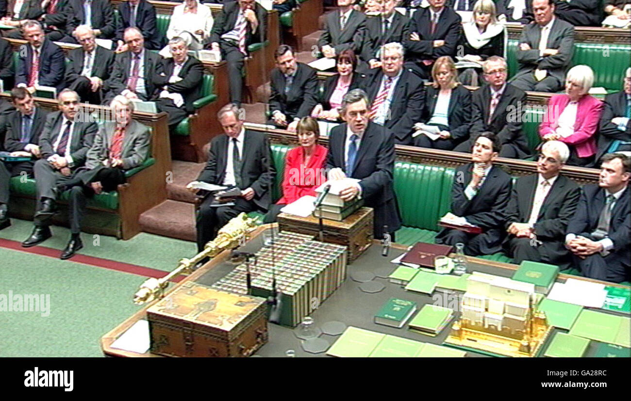 Der britische Premierminister Gordon Brown legt seine verfassungsmäßige Vision für das Land im britischen Unterhaus im Zentrum von London dar. Stockfoto