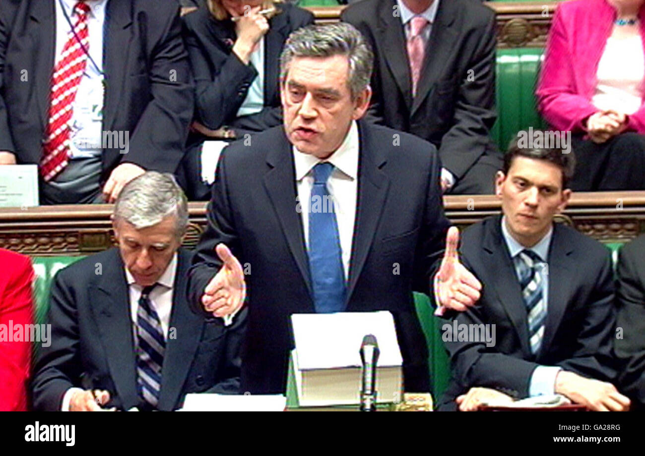 Der britische Premierminister Gordon Brown legt seine verfassungsmäßige Vision für das Land im britischen Unterhaus im Zentrum von London dar. Stockfoto
