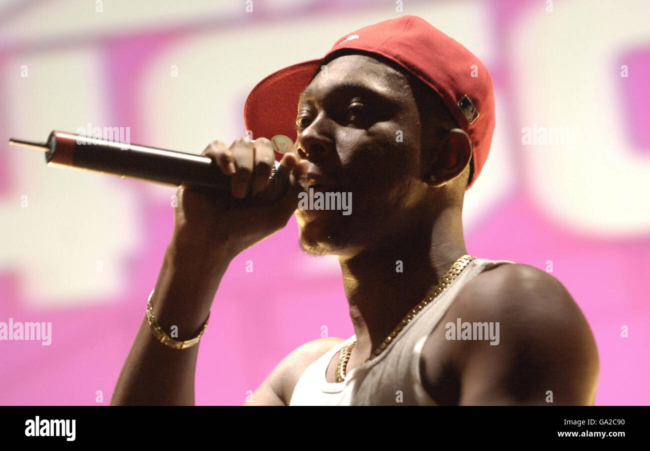 Dizzee Rascal beim Musikfestival „T in the Park“ in Schottland. Stockfoto