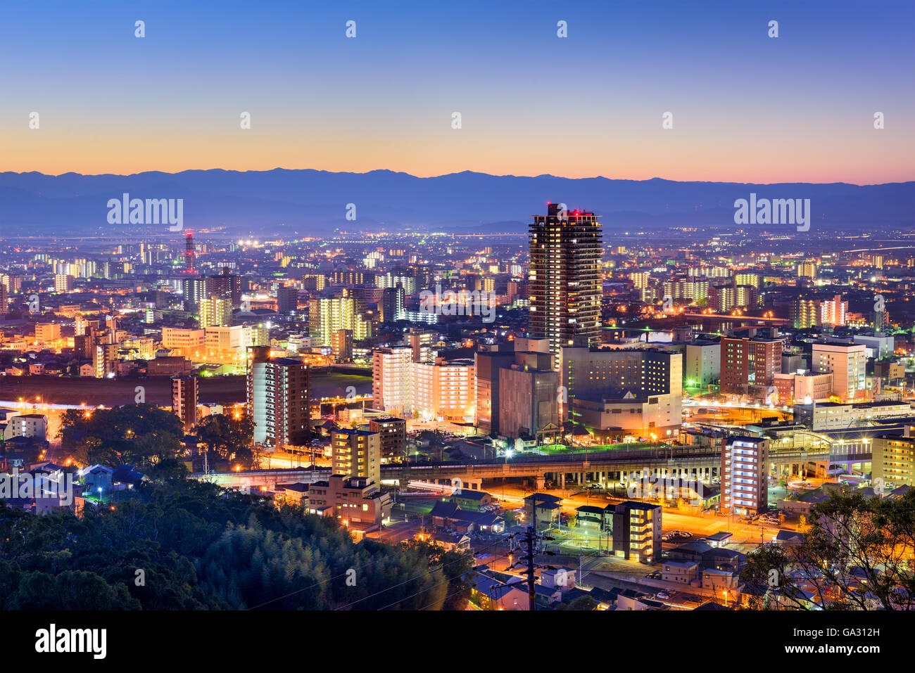 Kumamoto, Japan Skyline der Innenstadt. Stockfoto