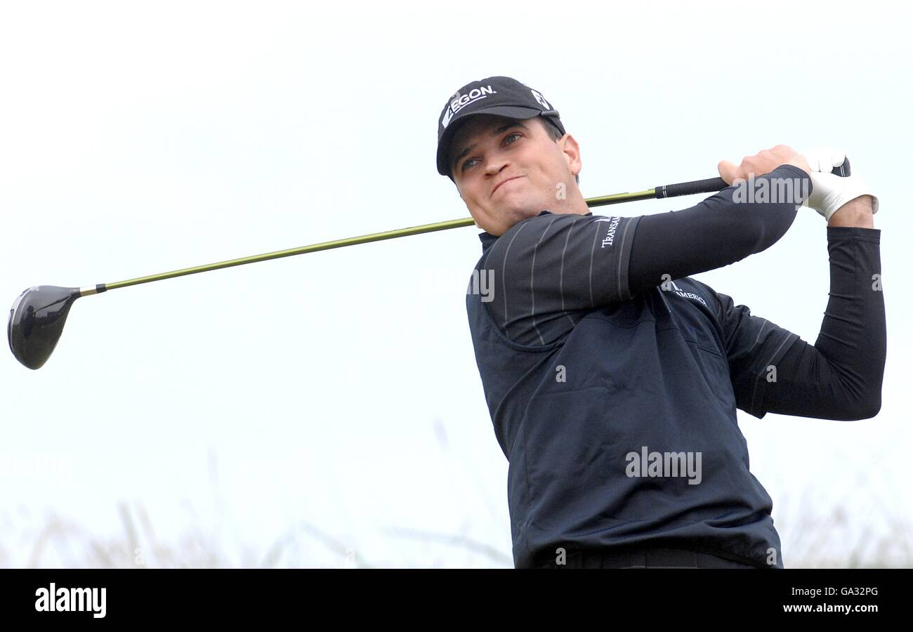 Zack Johnson, USA, in Aktion während der Open Championship bei den Carnoustie Golf Links in Ostschottland. KEIN HANDY Stockfoto