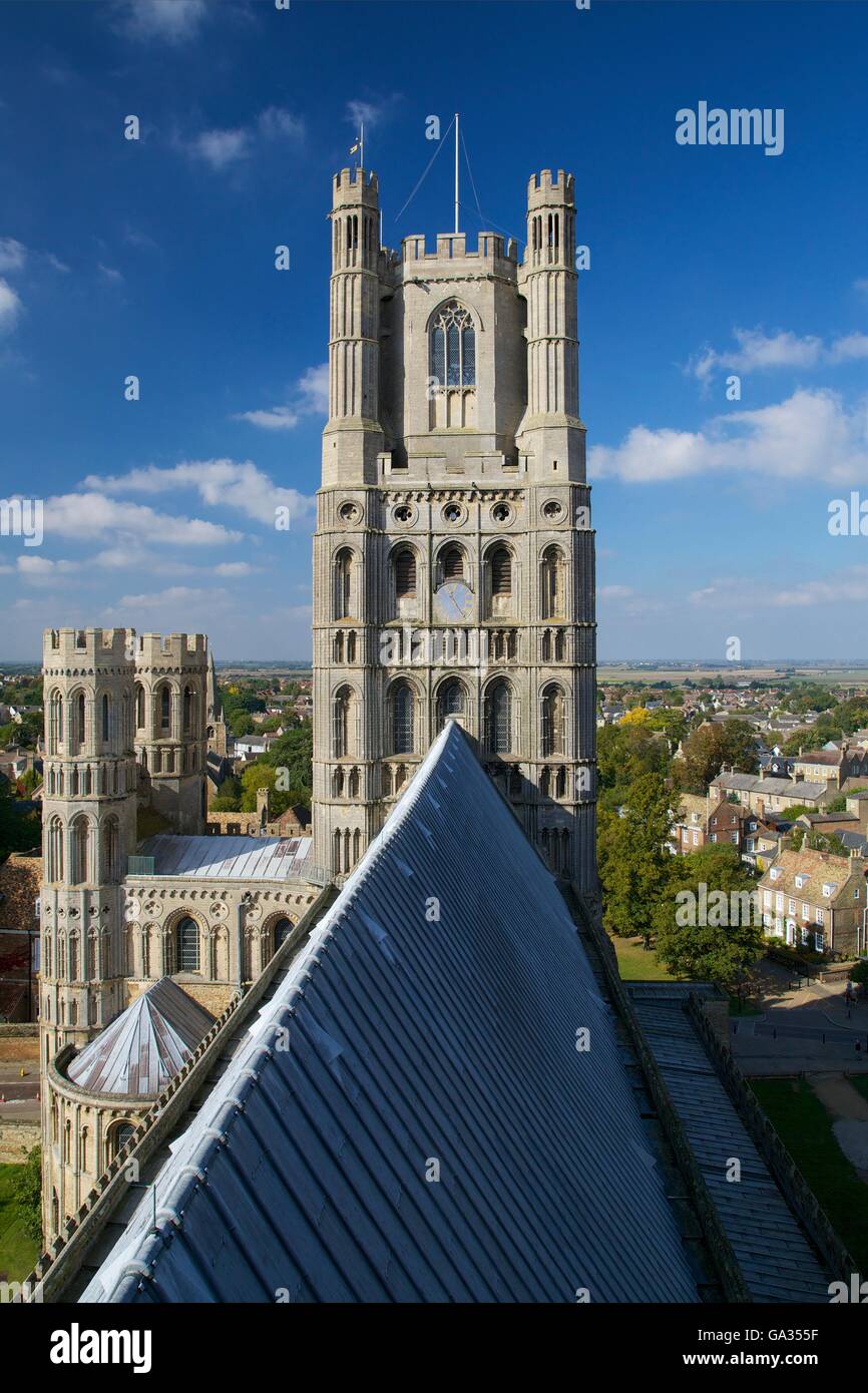 Ely Kathedrale außen, Blick vom Dach, Cambridgeshire England GB UK Stockfoto