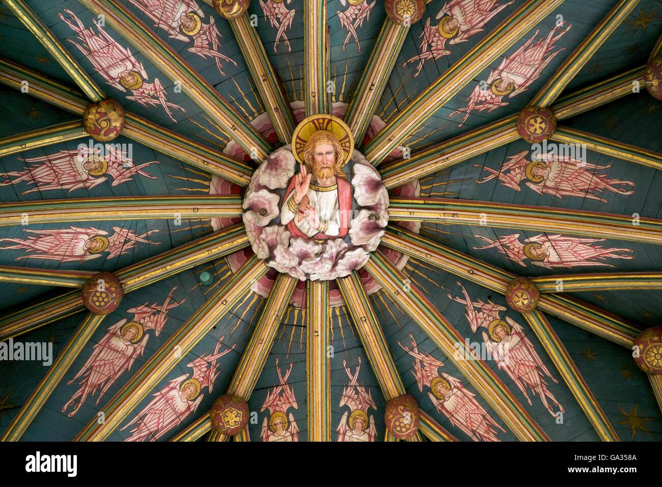 Ely Kathedrale innen, Christ In der Majestät, zentrale Chef Laterne, Cambridgeshire England GB UK Stockfoto