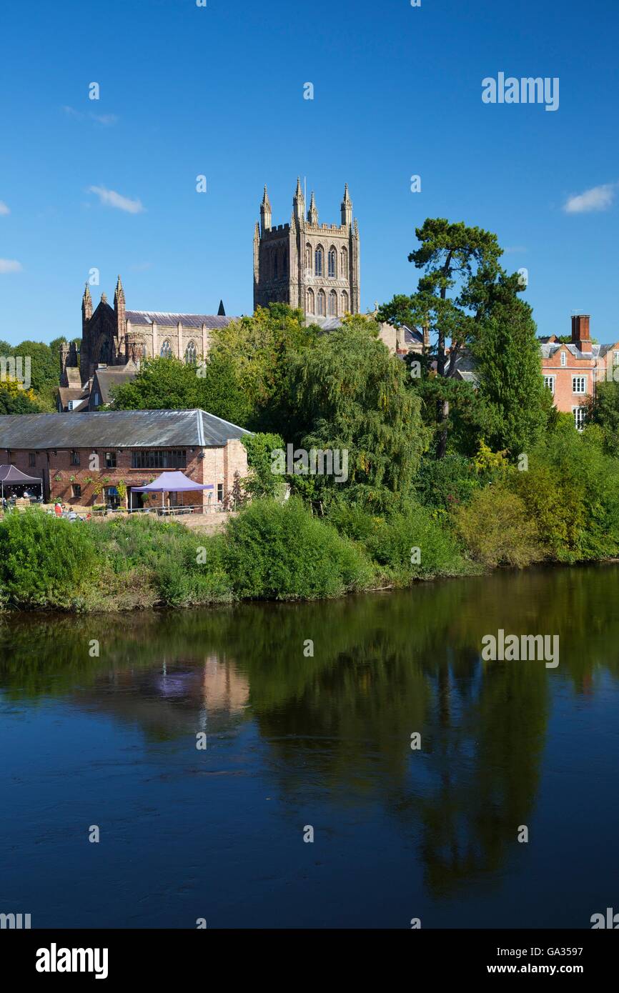 Hereford Kathedrale und River Wye, Herefordshire, England, UK, GB, Europa Stockfoto