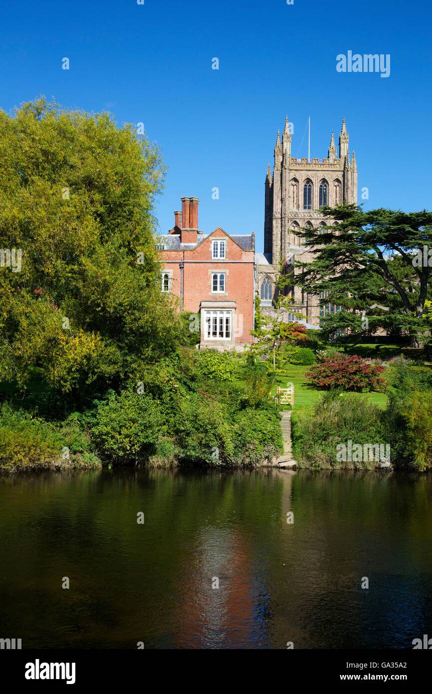 Hereford Kathedrale des Bischofs Palast River Wye, Herefordshire, England, UK, GB, Europa Stockfoto