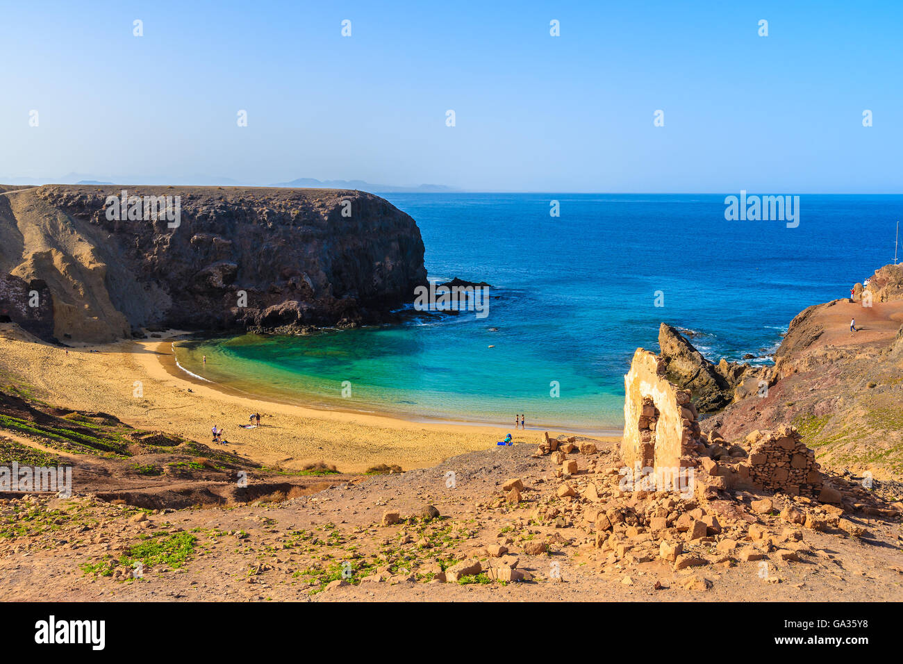 Blick auf Papagayo Strand, Lanzarote, Kanarische Inseln, Spanien Stockfoto