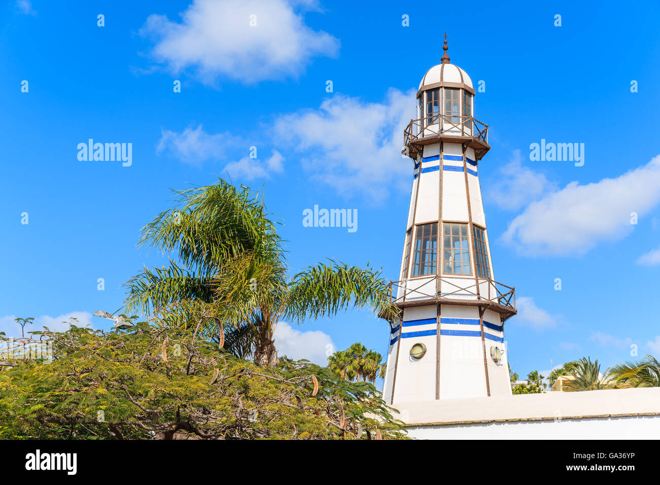 Leuchtturm im Badeort Puerto del Carmen, Lanzarote, Kanarische Inseln, Spanien Stockfoto