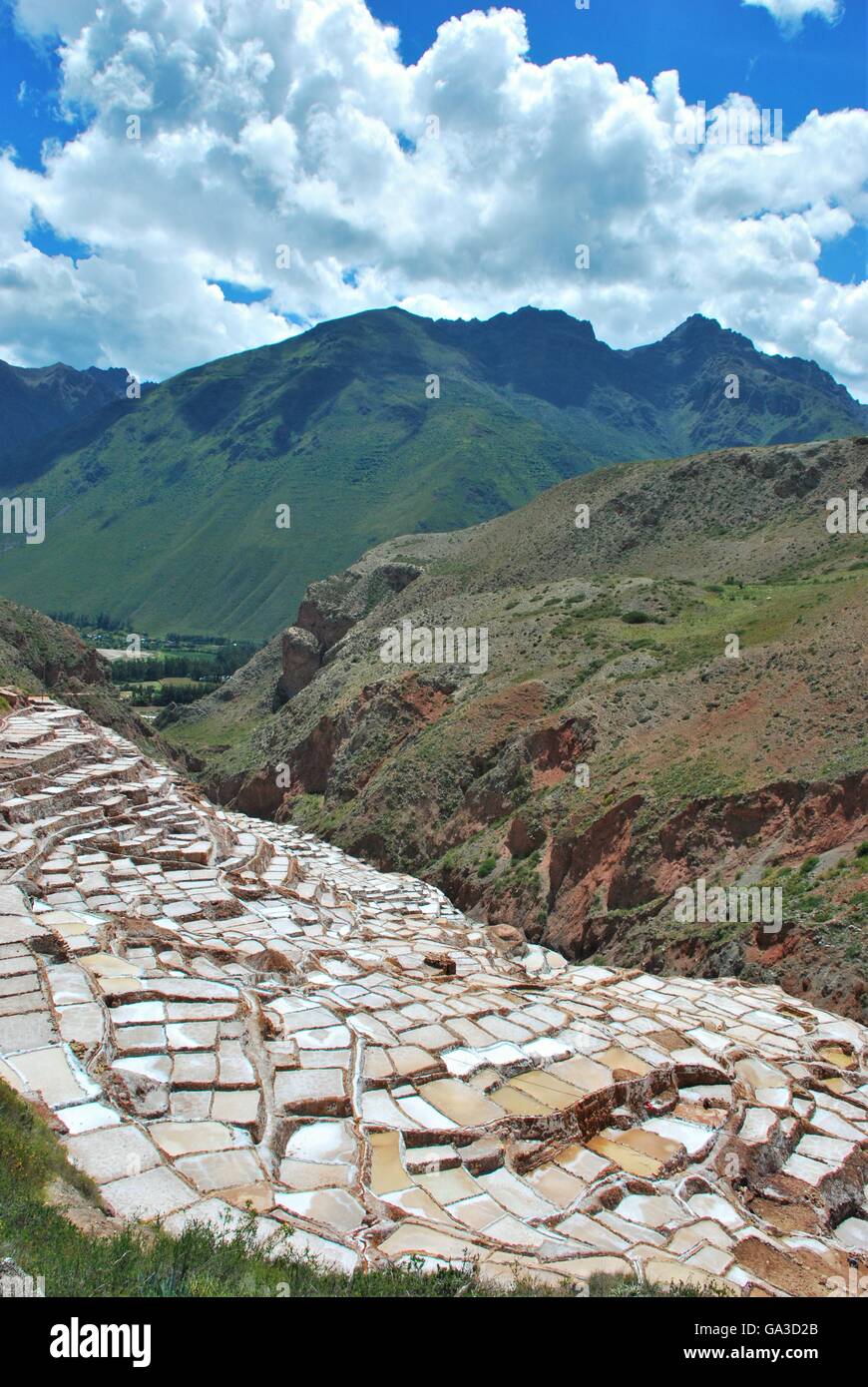 Maras in der Nähe von Cusco im Heiligen Tal, Peru Stockfoto