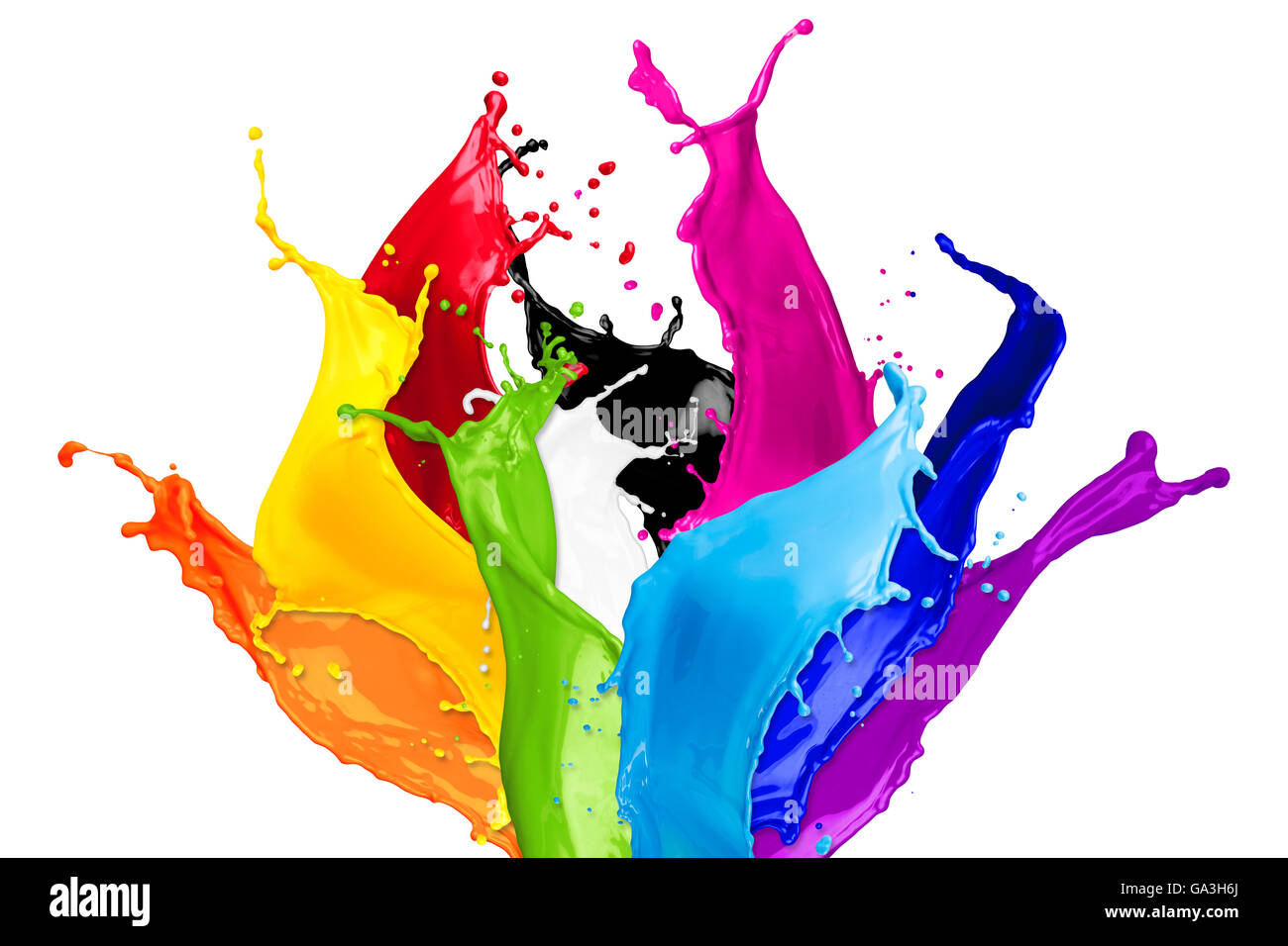 abstrakte Farbe spritzt isolierten auf weißen Hintergrund Stockfoto